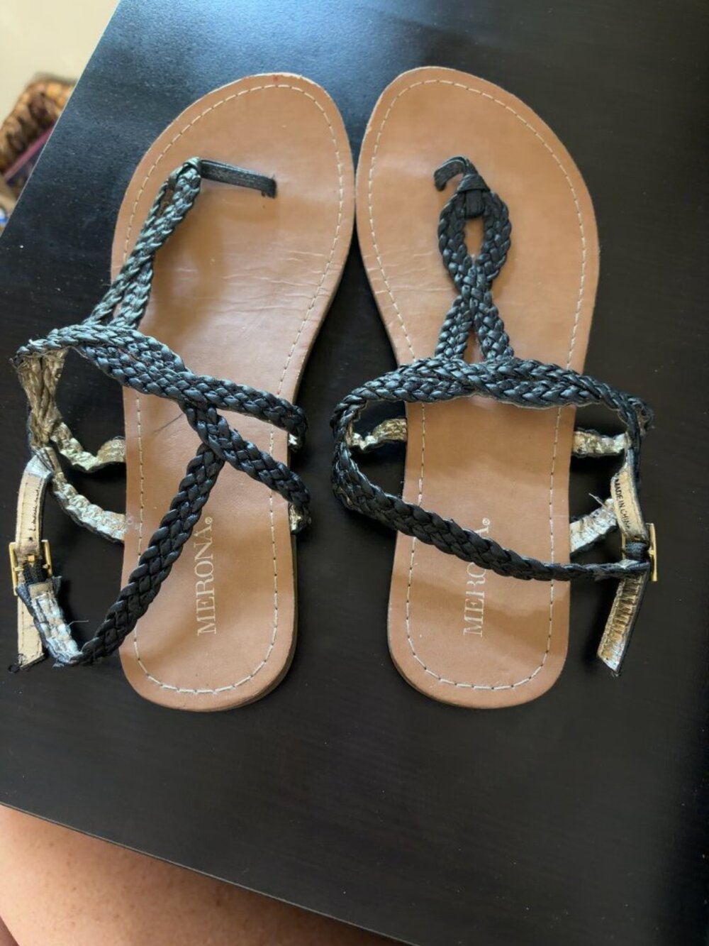 Merona Black & Gold Braided Sandals – Size 8